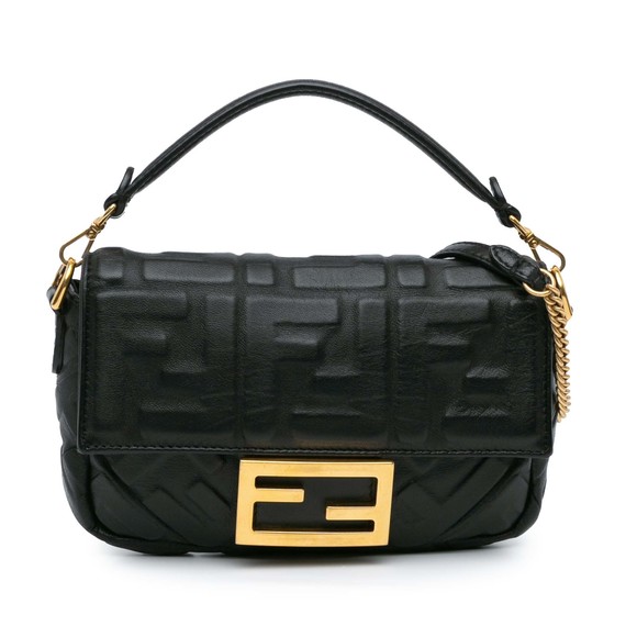 Fendi Handbags - Pre-Loved Fendi Mini Zucca Embossed Leather Baguette Satchel